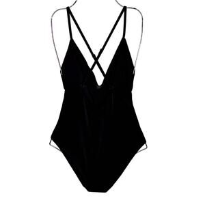 AQUA Rhinestone Trim One Piece Swimsuit black Medium $88